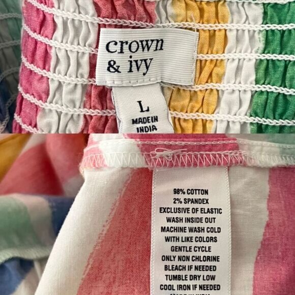 Crown & Ivy Womens Size L Cotton Striped Ruffle Pullover Midi Teired Dress Party - Picture 11 of 14